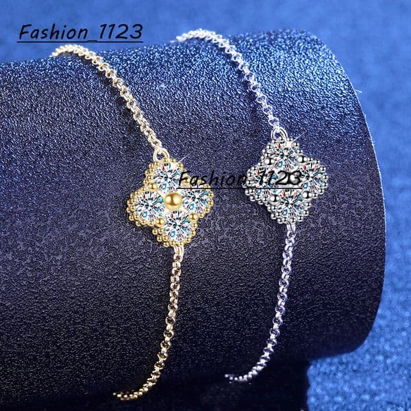 Lucky Four Leaf Clover Charm Bracelethigh Quality Moissanite Jewelry Women 925 Sterling Silver