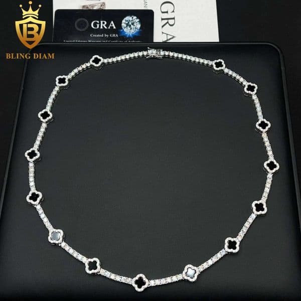 Small Black Clover 3mm New Design 925 Silver VVS Moissanite Pass Diamond Tester Tennis Bracelet Necklace