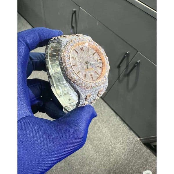 VVS Moissanite Quartz Watches 46MM Stainless Steel Two-tone Rose Gold Antique Durable & Stylish Accessory