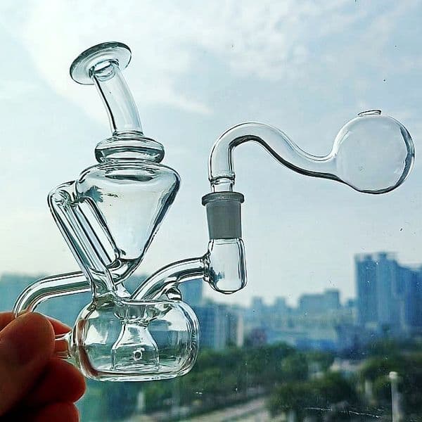 Mini Glass Bongs Recycler Hookah Bubbler Portable Thick Water Pipes Small Oil Burner Pipe Smoking Shisha with 10mm Bowl or Banger