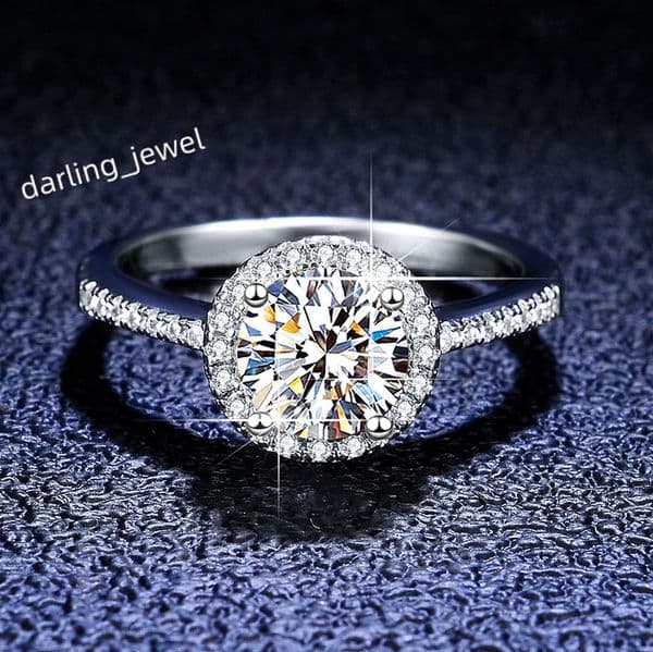 Womens 1 Karat round Moissanite Ring S925 Sterling Silver Direct Factory Home Card Packaging Jewelry for Rings