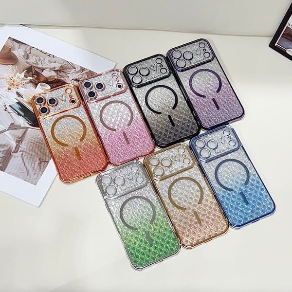 Bling Glitter Magnet Wireless Charging Case For Iphone 17 Air 16 Pro Max 15 Plus 14 13 Square Chromed Magnetic Plating Love Heart Len Protector Soft TPU