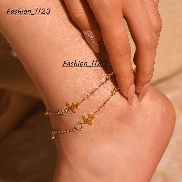 Elegant Gold-Plated Stainless Steel Anklets for Ladies Sexy Zircon Heart Chains for Party Fashion Jewelry Main Stone Moissanite