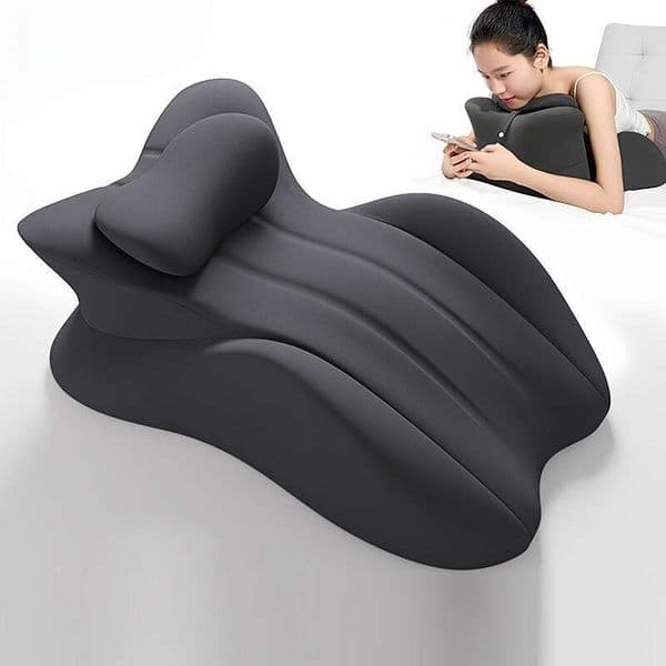Ergonomic Back Pillow - Multifunctional Reading, Phone, and Side Sleeping Medium Support, Hand Wash Only, Black, Neck Comfort Pillow, Unique Wave Design, Zipper