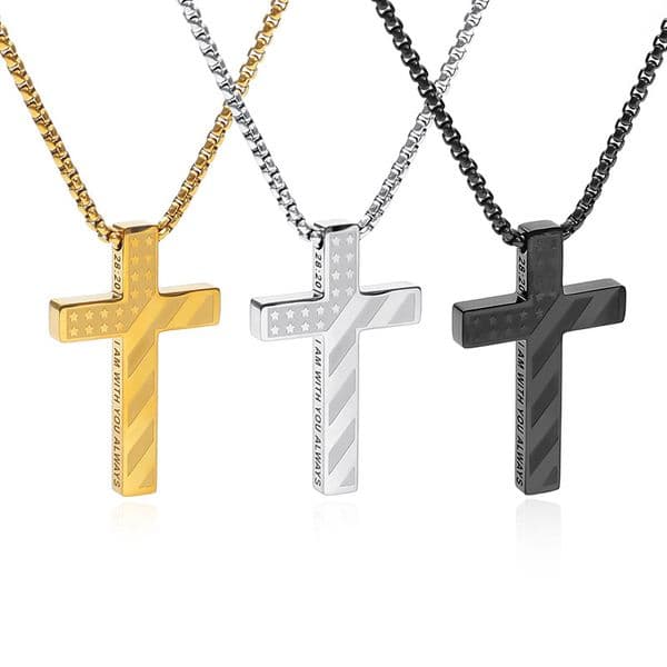 European and American Hot-Selling Stainless Perforated Corrosion Flag Cross Necklace Titanium Steel Laser Men's Pendant