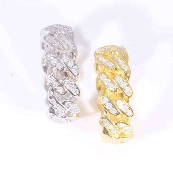 100% Passed Tester Chain Link Sterling Silver Fashion Single Row VVS Silicon Stone Cuban Men's Ring