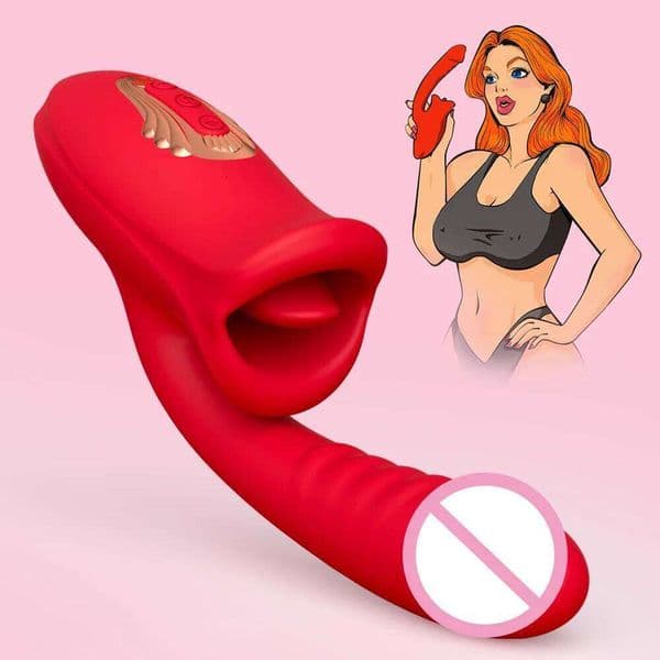 Hot Style G-spot Vibrator with Tongue Licking 2 IN 1 for Women Powerful Clitoris Stimulator Oral Medical Silicone Sex Toy Female 666