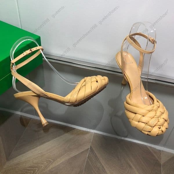 Fashion Woven Hollow High Heel Sandals Women Luxury Designer Slingbacks Casual Leather Ankle Strap BuckleParty Wedding Shoes Size 34-43