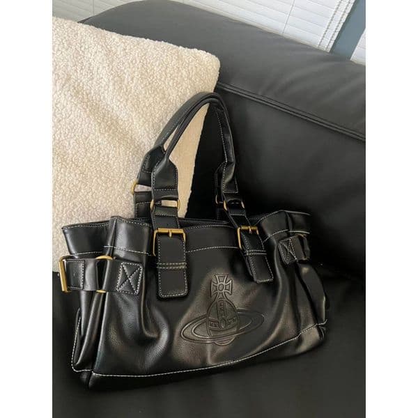 High Quality Soft Leather Single Shoulder Commuter Motorcycle Handbag, Retro Saturn Handbag