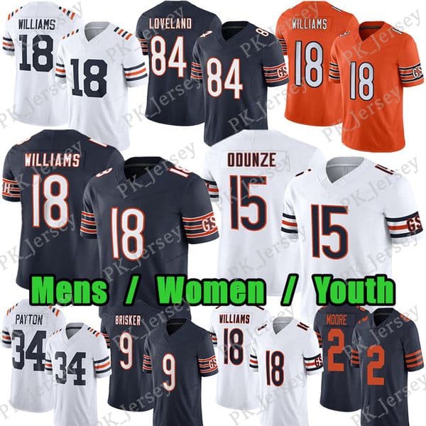#18 Caleb Williams Football Jersey #15 Rome Odunze Colston Loveland DJ Moore Montez Sweat Cole Kmet Darnell Wright Brian Urlacher Walter Payton Jaquan Brisker