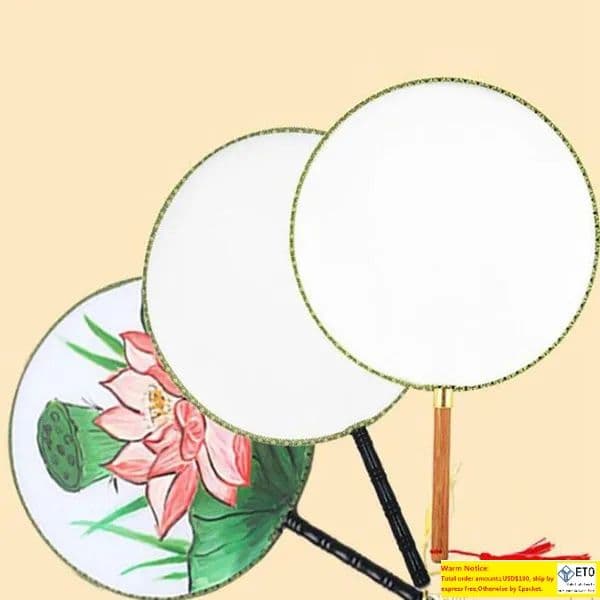 24cm DIY Blank White Silk Hand Fans Student Children Hand Painting Fine Art Programs Chinese Palace Round Fan LL