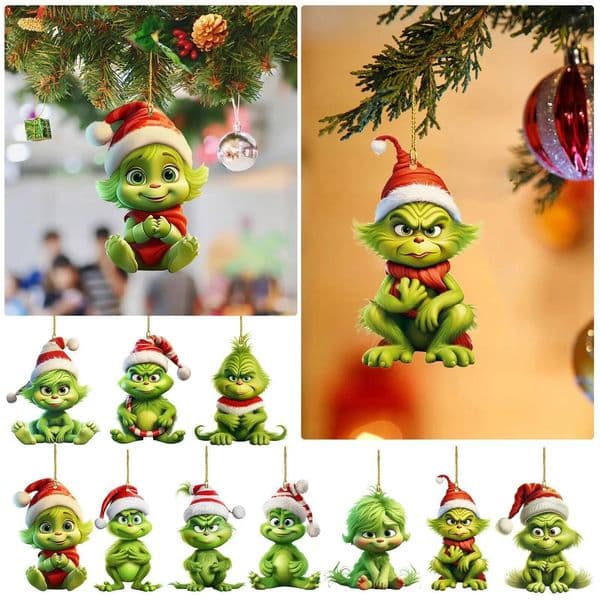 Christmas Acrylic Whimsical Green Tree Ornaments, Hanging Decorations for Holidays and Thanksgiving, Home Decoration, 12P ddmytues
