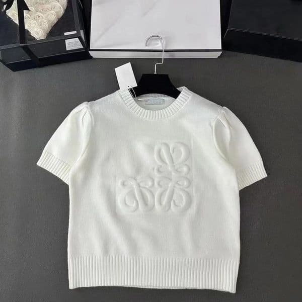 25SSWomens Sweaters T Shirts Blouse Shirt Designer Womens Knits embroidery Round Printed Stylist Necks Tops Clothing S-L