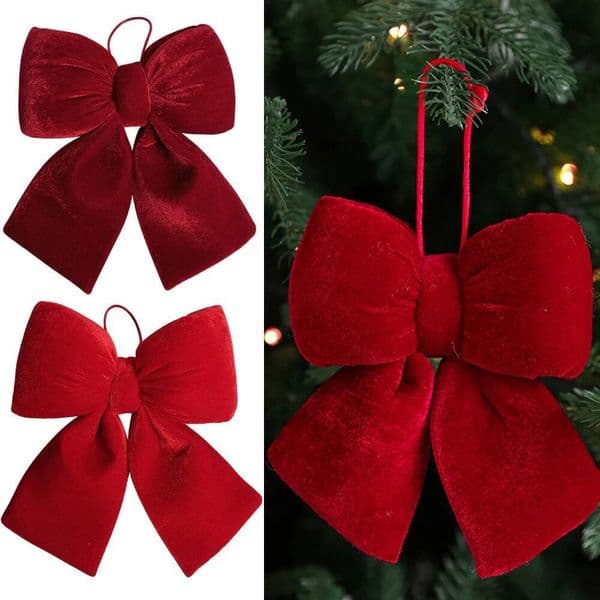 Christmas Velvet Red Bowknot Hanging Ornaments DIY Xmas Tree Pendant Bow for Holiday Navidad Home Decoration Supplies ddmytues