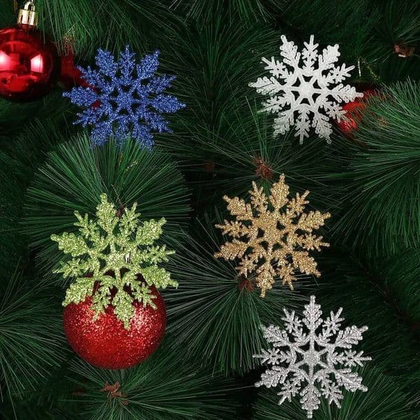 Christmas 12Pcs 7.5cm Vivid Hanging pendant DIY Craft Bauble Tree Decor Festival Decoration Party Ornaments Glitter Snowflake ddmytues