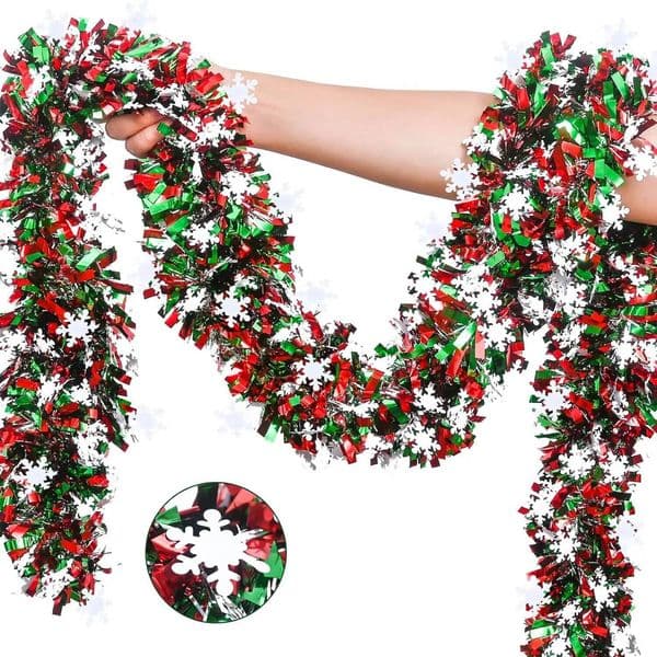 Christmas 2M Snowflake Tinsel Xmas Tree Decoration Metallic Twist Garland Ceiling Hanging New Year Party Decor ddmytues