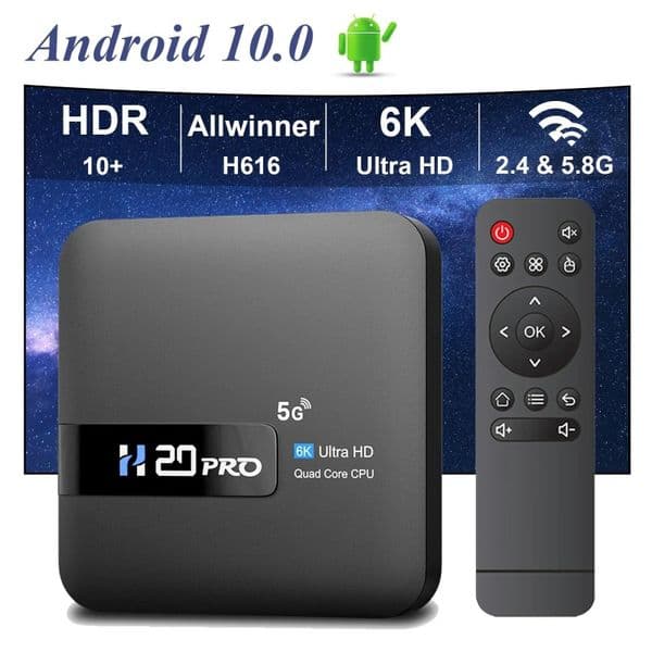 H20PRO Android TV Box, WiFi 6, Android 10.0, 6K/4K 3D Media Player, 2.4G+5G Dual Band WiFi, Fast Streaming, Set Top Box