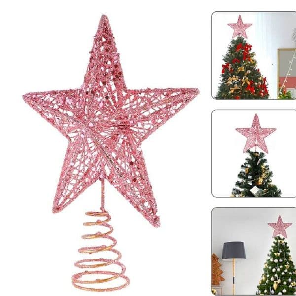Christmas Pink Pentagon Top Exquisite Xmas Tree Small Star Topper Decorations ddmytues