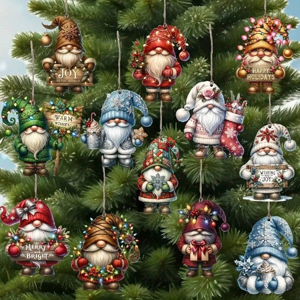 Christmas 12Pcs Wooden Dwarf Ornament Small Pendant Party Decoration Gift Supplies ddmytues