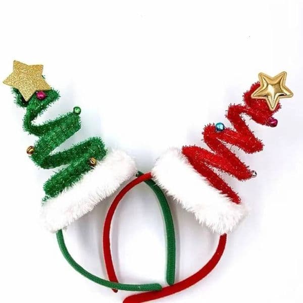 Christmas Spring Headband Fluffy Plush Santa's Hat Tree Hair Hoop Bells Happy New Year Children Headwear Noel Supplies ddmytues