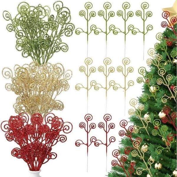 Christmas 5/10Pcs Sparkling Curly Berry Stem Tree Decoration Home Room Decor New Year Candy Gift Box Wreath Vase Filling Accesso ddmytues