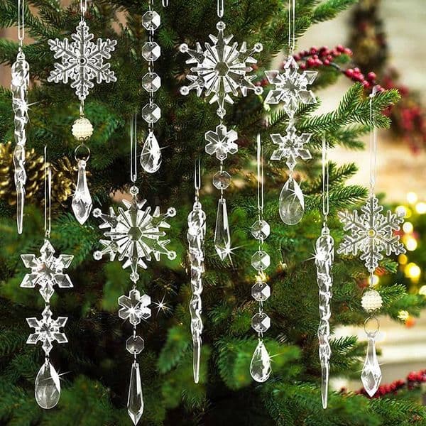 Christmas 5/10Pcs Acrylic Snowflake Simulation Ice Pendants Xmas Tree Hanging Ornament 2025 Home Decorations New Year Gift 2026 ddmytues