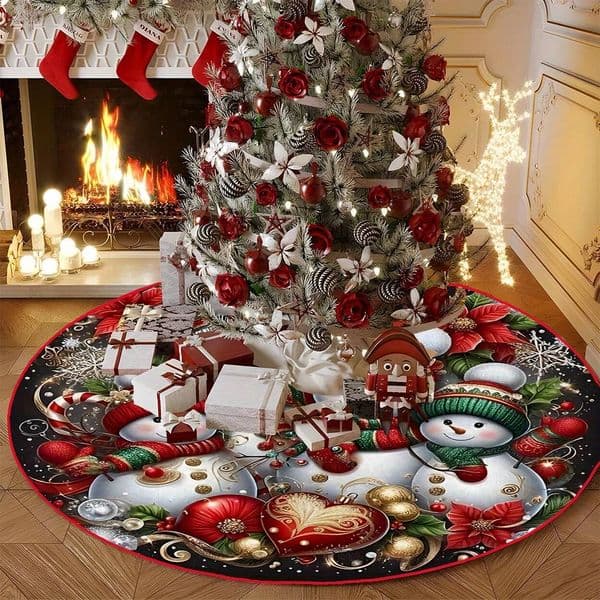 Christmas VIKAMA Tree Skirt, Black & Red Snowman, For Party Indoor And Outdoor Decor, Easy Installation Design ddmytues