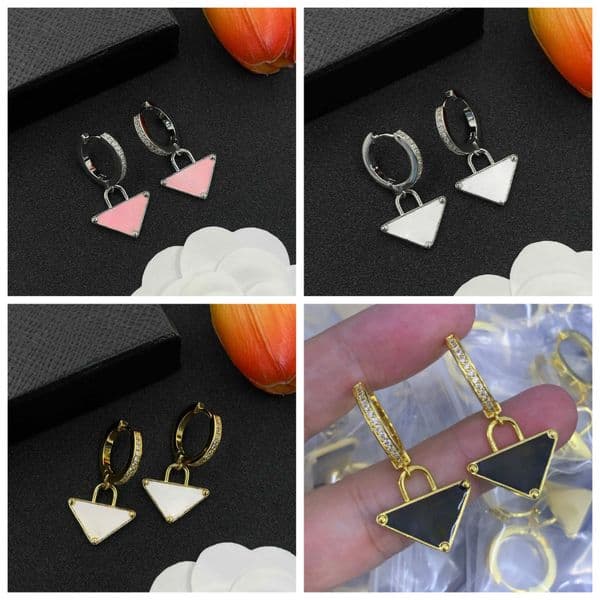 High Quality Women Designer Earrings Fashion Diamond Gold Silver Letter Earrings Wedding Party Jewelry With Box