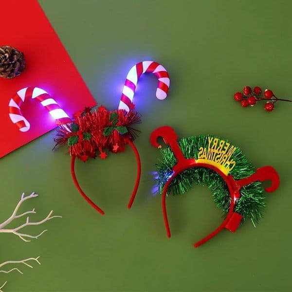 Christmas Glowing Headband Xmas Tree Snowflake Hair Band Deer Horn Light Flashing Headwear Merry Gift ddmytues