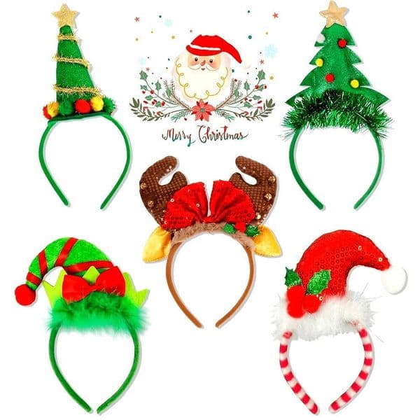 Christmas Classic Headbands - Festive Holiday Party Accessories with Santa, Reindeer, Tree Designs ddmytues