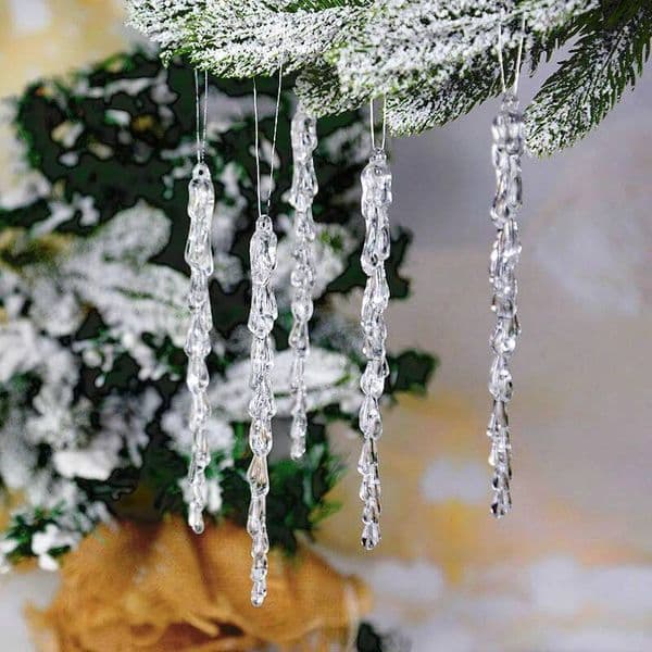Christmas 10pcs 13cm Simulation Ice Xmas Tree Hanging Clear Fake Icicle Pendant Ornament Merry Party Decoration New Year Navidad ddmytues