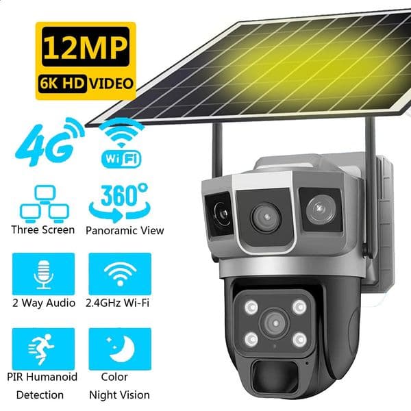 6K 12MP Solar Camera 4G SIM Card WiFi Smart Home Security Protection Outdoor IP Wireless Waterproof Video Surveillance Cameras 250402