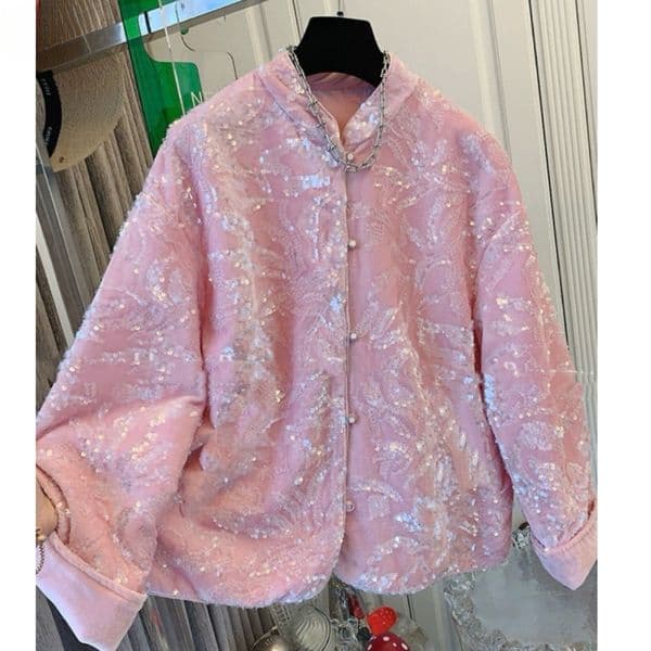 2026 Pink new Chinese style light luxury fashion jacket for women in spring designed by a new with a sense of leisure and sequins