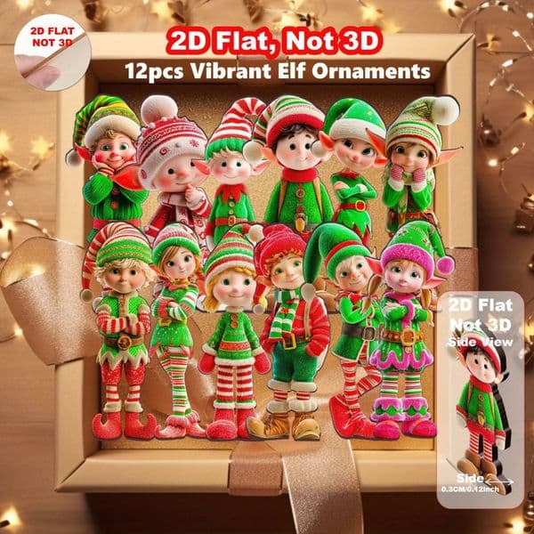 Christmas 12pcs Vivid Elf -2D Wooden Pendants Tree Decorations Are Perfect for Holiday Parties and Home Decor ddmytues