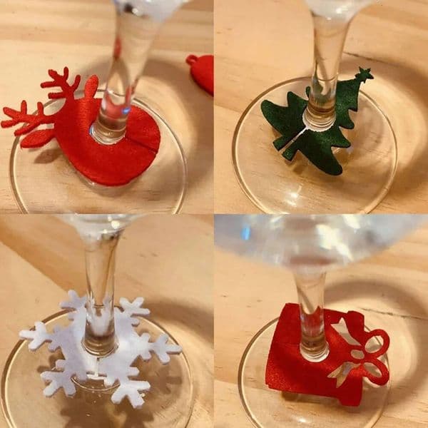Christmas 10pcs Felt Wine Cup Glass Ring Card Home Table Xmas New Year Eve Party Decoration Supplies Navidad Noel ddmytues