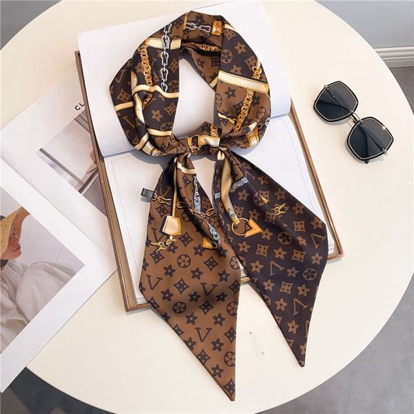 42style Newest Fashion Silk Designer Skinny Narrow Arm Bag Ribbon Accessories Neck Letter Long Versatile Matching Coat Shirt Scarf 147-13.5cm