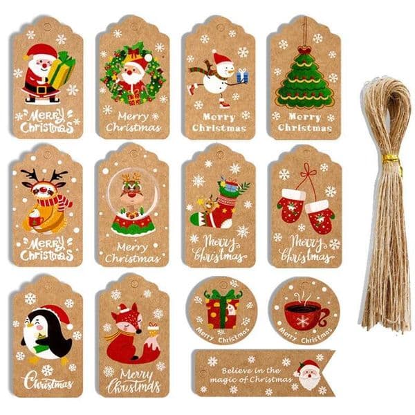 Christmas 48/50Pcs Merry Kraft Tags DIY Handmade Gift Wrapping Paper Labels Santa Claus Hang Tag Ornaments New Year Decor ddmytues