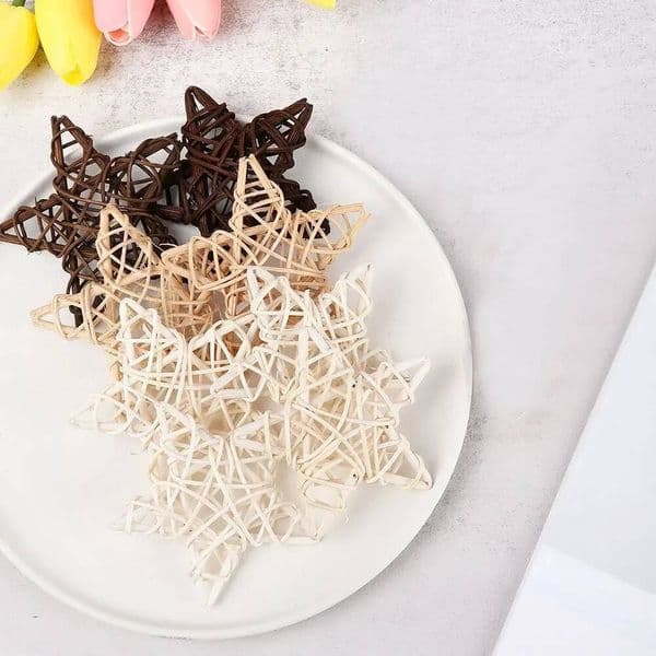 Christmas 10pcs Wood Coffee White Rattan Ball Heart Stars DIY Accessories Home Decorations Tree Ornament Wedding Party Supplies ddmytues