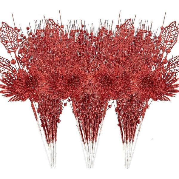 Christmas 43CM Tree Red Artificial Glitter Berry Flower Branch Xmas Gift for Home Wedding Party Decoration ddmytues