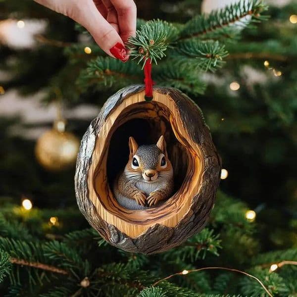 Christmas 2D Cute Acrylic Pendant Animal Raccoon Owl Squirrel Hedgehog Bunny Bird Wildlife Ornaments ddmytues