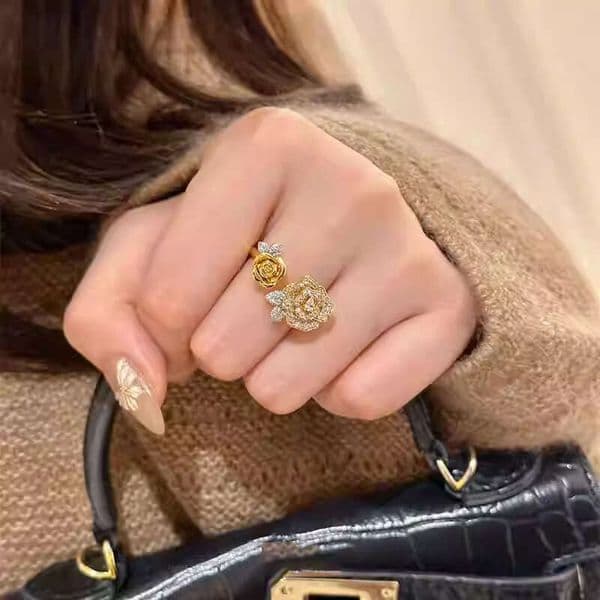 real gold plated zircon rose flower open simple niche design index finger ring new highend sense jewelry for women