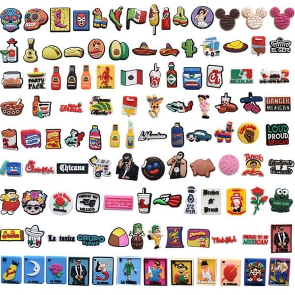 100pcs Cartoon Non Repeating Mexican PVC Charm Shoe Accessories DIY Detachable Wristband Buckle Shoe Buckle