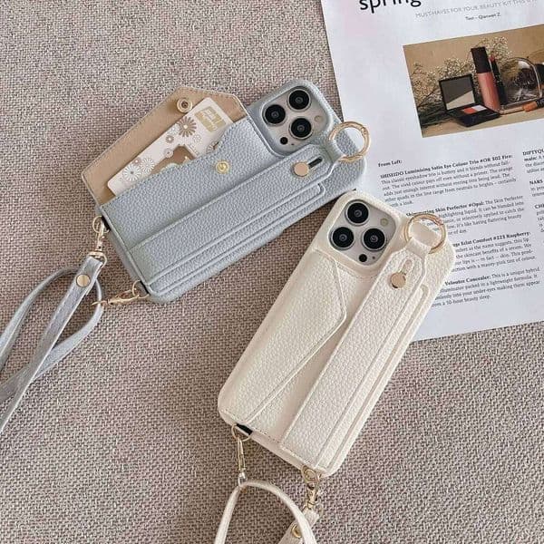 Crossbody Wrist Strap Wallet Leather Cover For Iphone 17 Air 16 15 14 13 12 11 Pro Max Phone Case With Card Slot Holder Lanyard Designer Phone Case