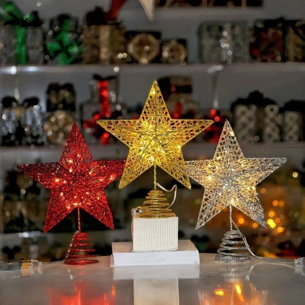 Christmas Red Sliver Gold Iron Star for Xmas Ornaments Tree Top Navidad Noel Natal New Year Party Decoration ddmytues