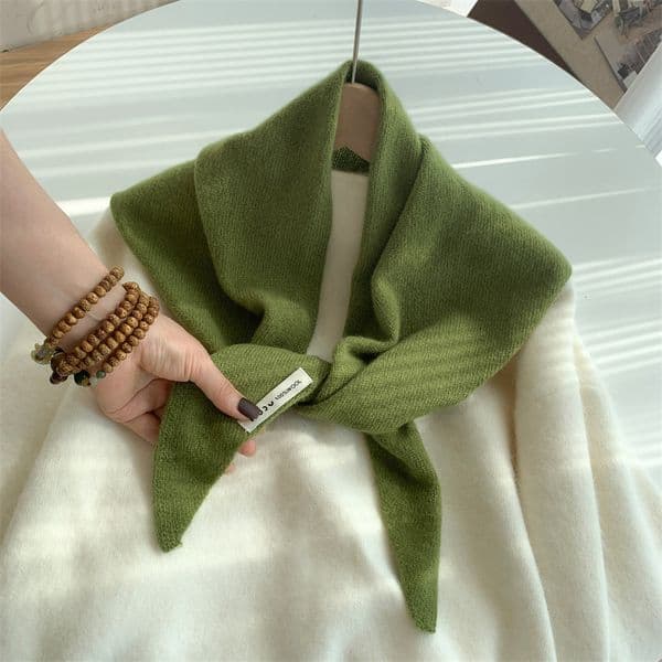 2-Piece Set Women's Wool Knitted Triangle Scarf Shawl Autumn Winter Warm Headscarf Multi-Functional Versatile Small Scarf for Women Fashion Accessories