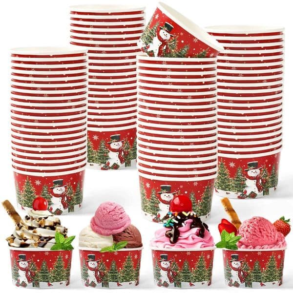 Christmas 8 oz Paper Ice Cream Cups Disposable Bowl Merry Decor For Home 2025 Navidad Natal Noel New Year 2026 ddmytues