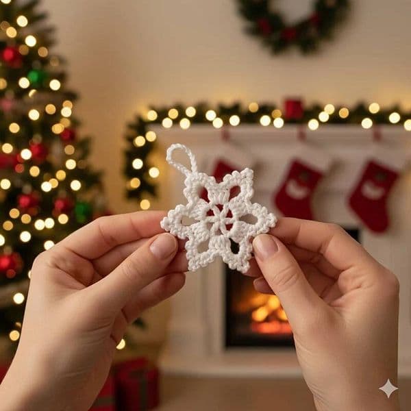 Christmas 5pcs Handmade Crocheted Snowflake Ornaments-Festive Tree Hanging Decorations,Holiday Home&Party Supplies,home Decor ddmytues