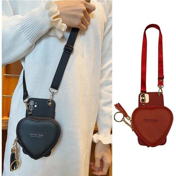 Big Love heart wallet lipstick bag crossbody lanyard girl gift case for iphone 16Pro 15 12 11 13 14Pro Max Xs Xr 8plus cover