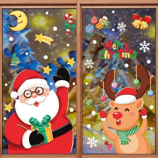 Christmas 2025 Merry Noel Window Stickers Santa Claus Reindeer Snowman Snowflake Designs Electrostatic Wall Glass Decor for Home ddmytues