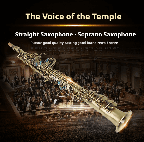 SLADE S66 Soprano Straight Saxophone with Abalone Shell Keys and Patina Green Antique Finish Premium Quality